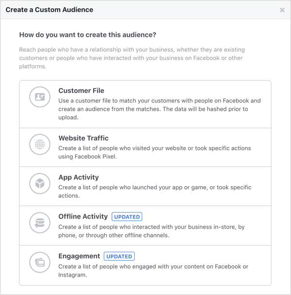 خيارات لإنشاء جمهور مخصص على Facebook
