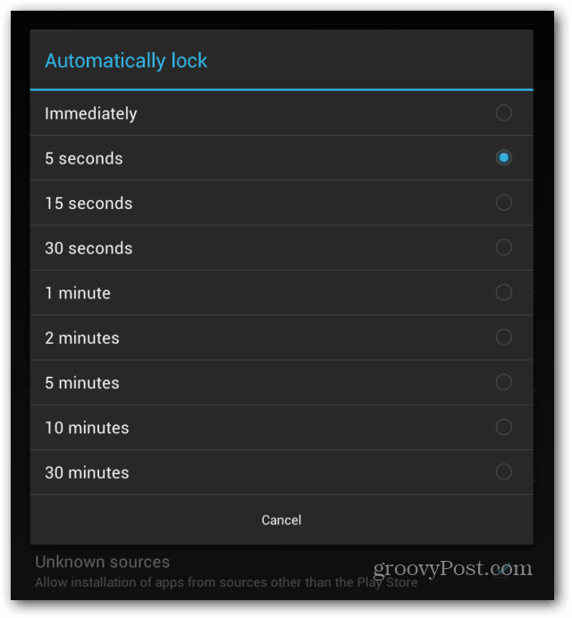 قفل الشاشة Goggle Nexus 7 تلقائيًا لقفل الفاصل الزمني