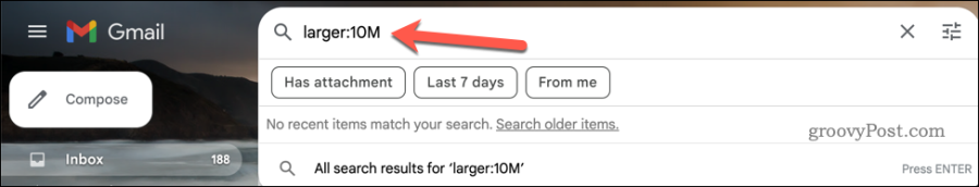 تشغيل أكبر: البحث في شريط بحث Gmail