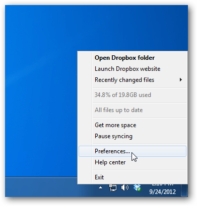تفضيلات Dropbox