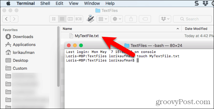 تم إنشاء ملف نصي باستخدام أمر اللمس في Terminal على Mac