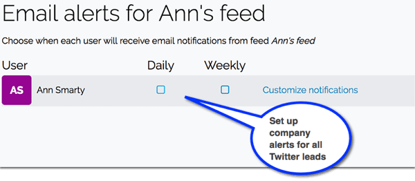 في Leadfeeder ، قم بإعداد إشعارات البريد الإلكتروني للعملاء المحتملين الجدد القادمين من Twitter.
