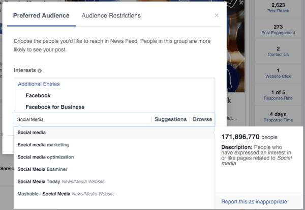 يفضل تحسين جمهور الفيسبوك اهتمامات الجمهور