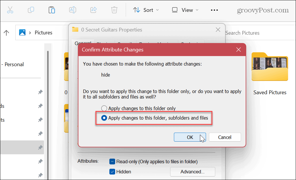 إخفاء الملفات والمجلدات على Windows 11