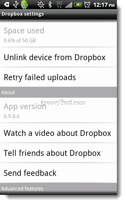 إلغاء تثبيت Android Dropbox