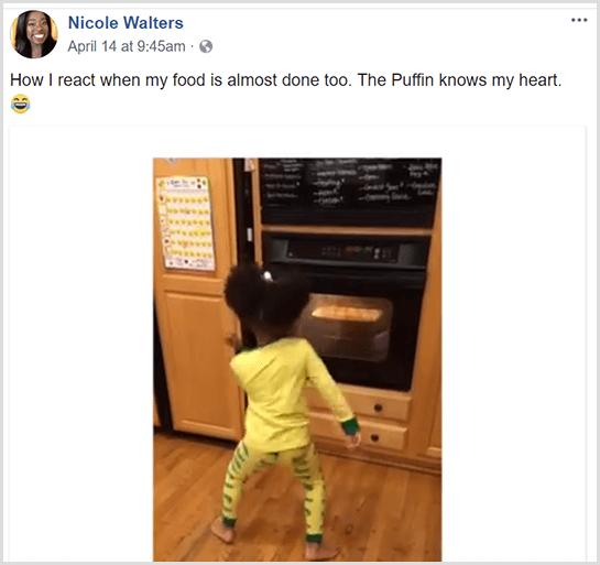 نشرت نيكول والترز مقطع فيديو على فيسبوك لابنتها الصغيرة وهي ترقص أمام الفرن مرتدية بيجاماها وهي تنتظر طعامها حتى ينتهي الطبخ.