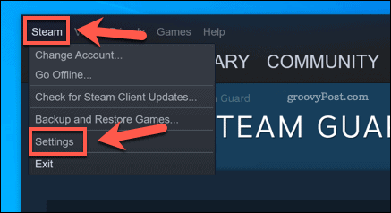 خيار إعدادات Steam في عميل Windows 10