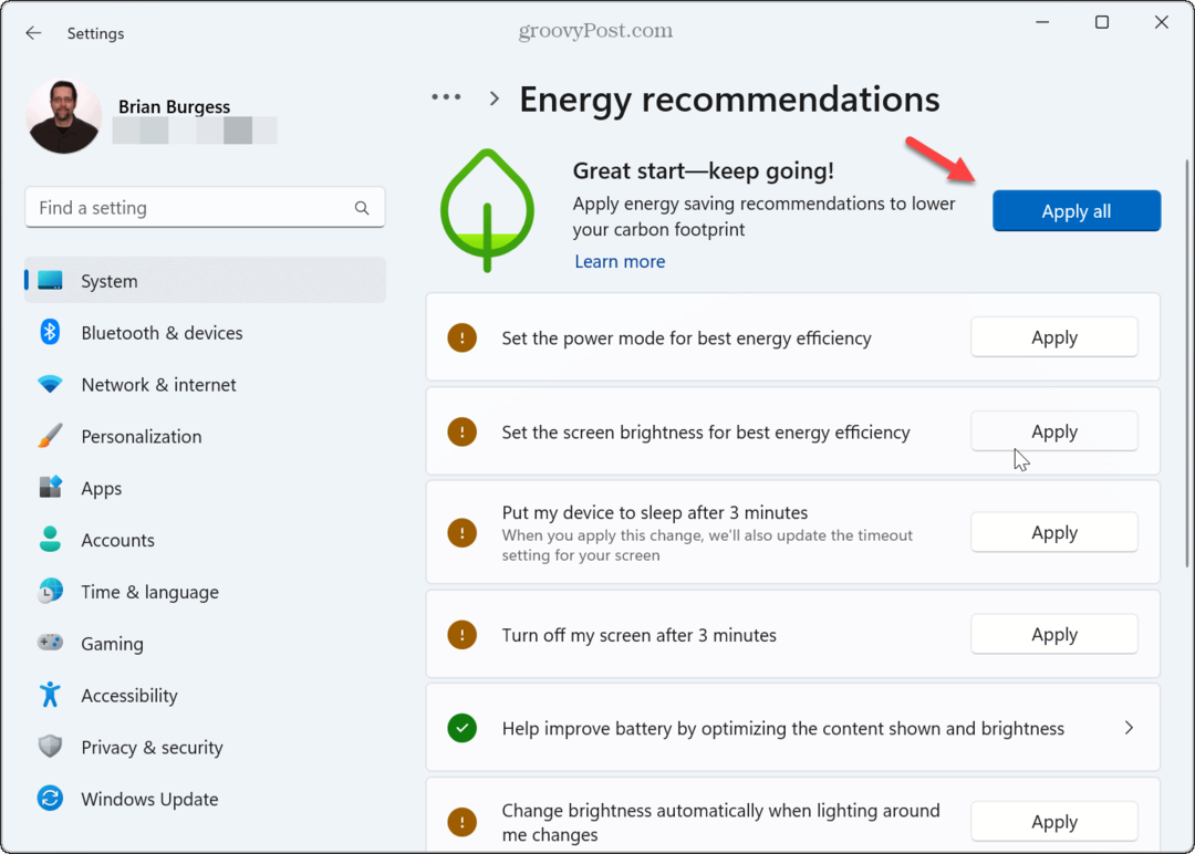 كيفية تطبيق توصيات الطاقة على Windows 11
