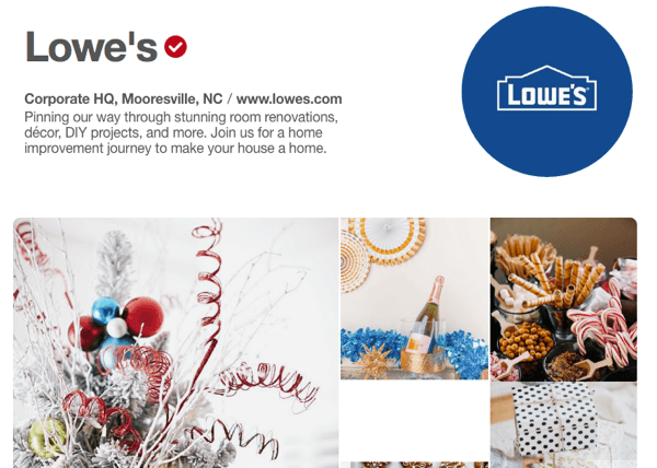 لدى Lowe's عرض Pinterest نموذجي يتميز بمواد ترويجية ومفيدة.