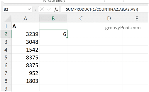 حساب العدد الإجمالي للقيم الفريدة في نطاق خلايا في Excel