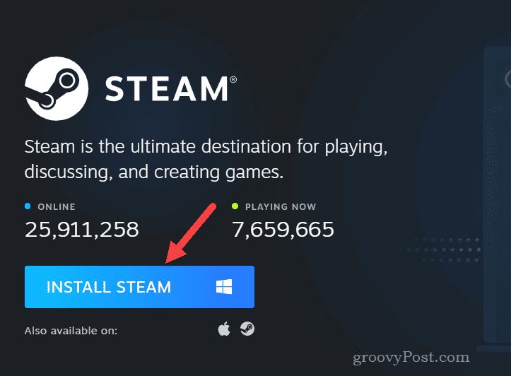 زر التنزيل لـ Steam