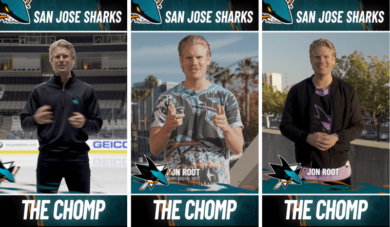 ثلاث منشورات على Instagram Stories من مقطع The Chomp من San Jose Shark