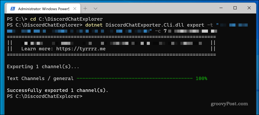 يتم استخدام DiscordChatExplorer على نظام التشغيل Windows 11 لتنزيل سجل دردشة الخادم