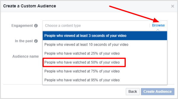 حدد الأشخاص الذين شاهدوا ما لا يقل عن 50٪ من مقطع الفيديو الخاص بك.