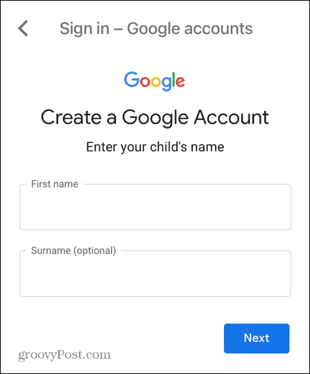 اسم حساب طفل gmail