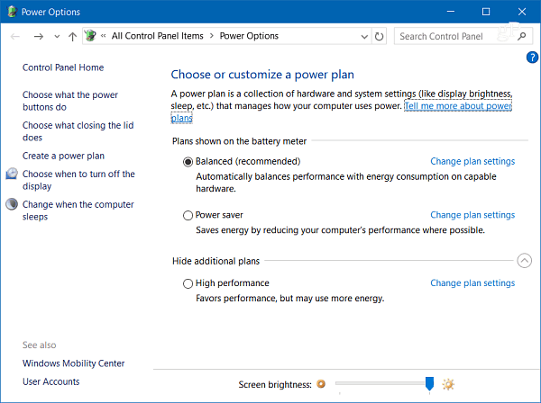 خيارات الطاقة Windows 10