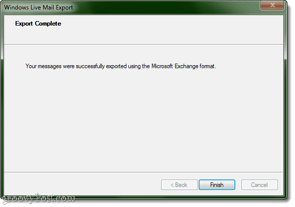 اكتمل التصدير إلى Outlook من بريد Windows Live!