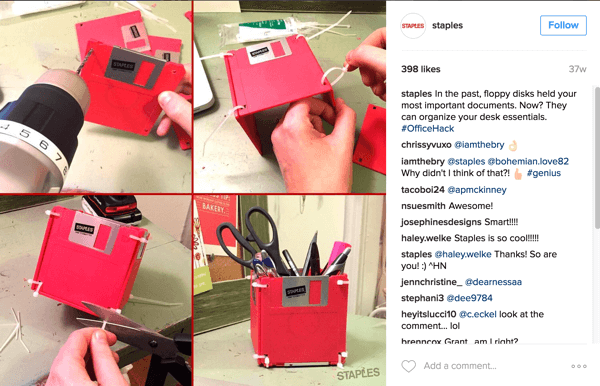 تُظهر مجموعة صور Instagram هذه من Staples طريقة ذكية لإعادة استخدام الأقراص المرنة في ملحق مكتب.