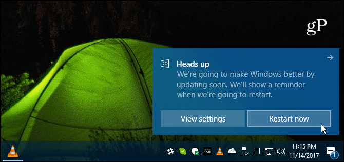 رسالة إعادة تشغيل Windows 10