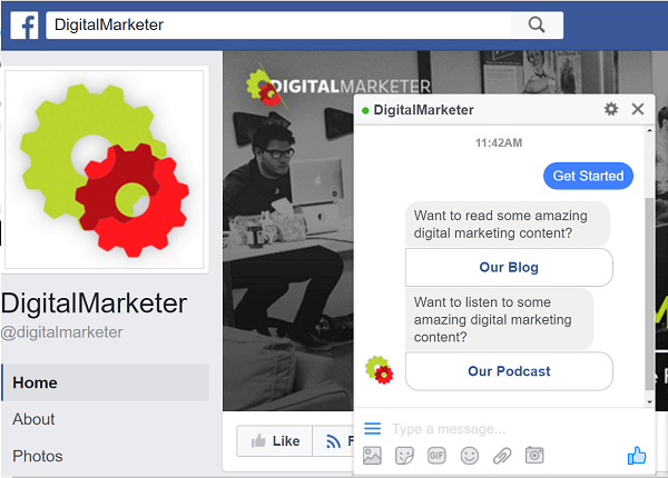يستخدم DigitalMarketer روبوتات ManyChat للتفاعل عبر Facebook Messenger.