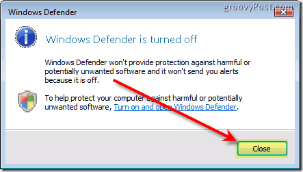 قم بتعطيل Windows Defender Vista