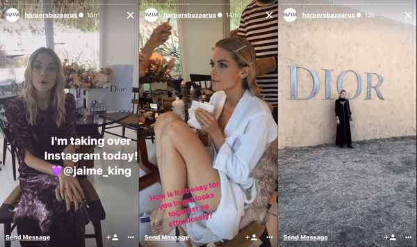 قام Harper's Bazaar بتسليم قصة Instagram الخاصة بهم إلى Jaime King في عرض Dior Cruise.