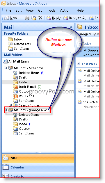 إضافة صندوق بريد إلى Outlook 2007:: groovyPost.com