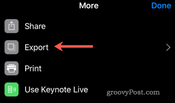 ابدأ عملية التصدير من Keynote إلى PowerPoint على iOS