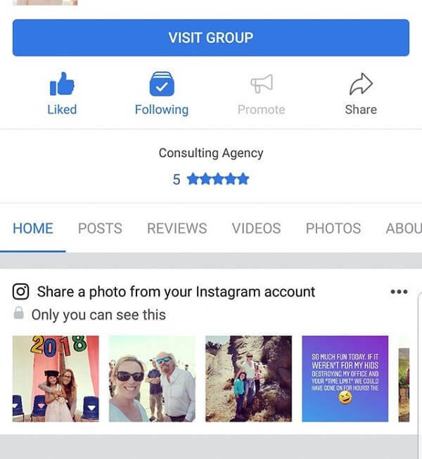 يقترح تطبيق Facebook للهاتف المحمول الآن صور Instagram لمشاركتها على الصفحة.