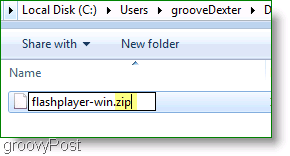 لقطة الشاشة: Flashplayer ZIP file windows 7
