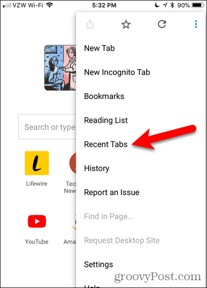 انقر فوق علامات التبويب الأخيرة في Chrome لنظام iOS