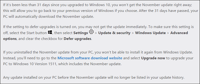 ملاحظات تحديث نوفمبر لـ Microsoft Win10