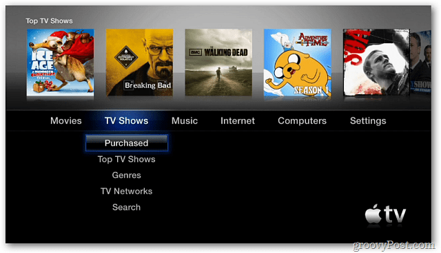 القائمة الرئيسية لجهاز Apple TV 2