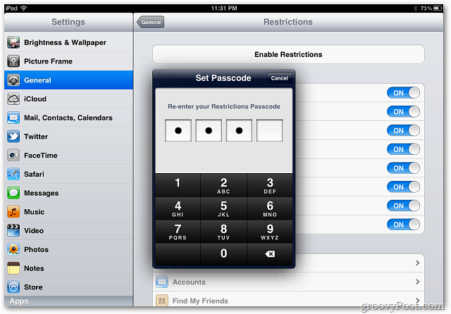 iOS تعيين رمز المرور