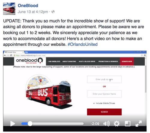 oneblood facebook فيديو