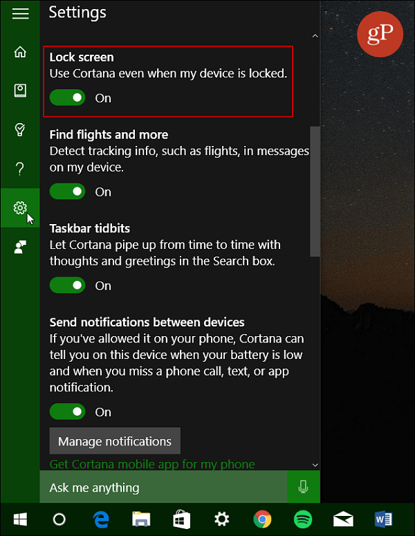 قم بتشغيل Cortana Lock Screen Windows 10