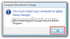 Windows Vista انضم إلى تأكيد مجال AD Active Directory لإعادة تشغيل الكمبيوتر