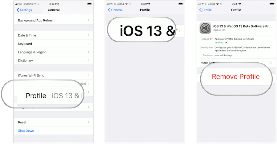 ملف تعريف iOS 13 عن بعد