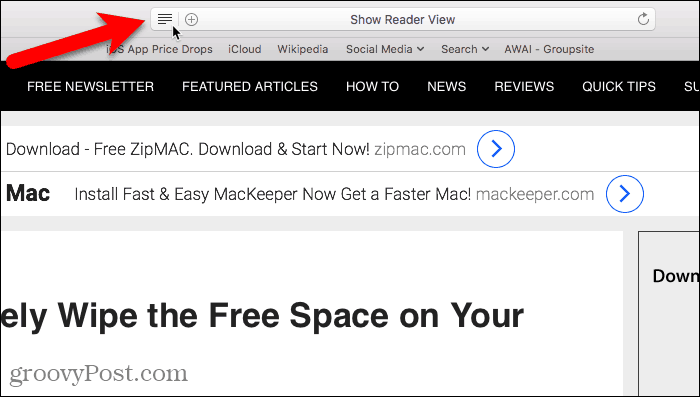 إظهار طريقة عرض Reader في Safari لنظام التشغيل Mac
