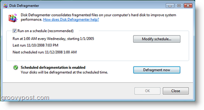 أداة إلغاء تجزئة القرص ل Windows Vista Job Scheduler