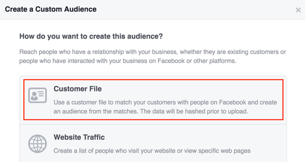أنشئ جمهورًا مخصصًا على Facebook باستخدام قائمة العملاء.