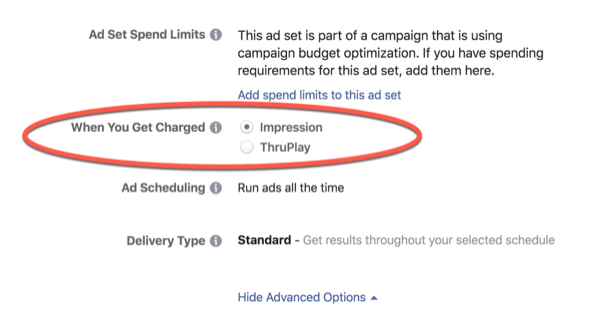 رسوم Facebook ThruPlay Optimization.