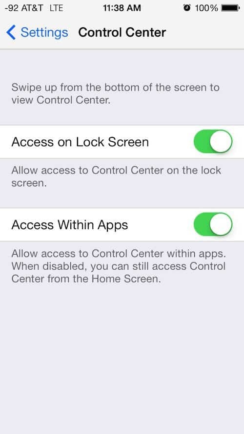 كيفية تعطيل iOS 7 مركز التحكم أثناء استخدام التطبيقات