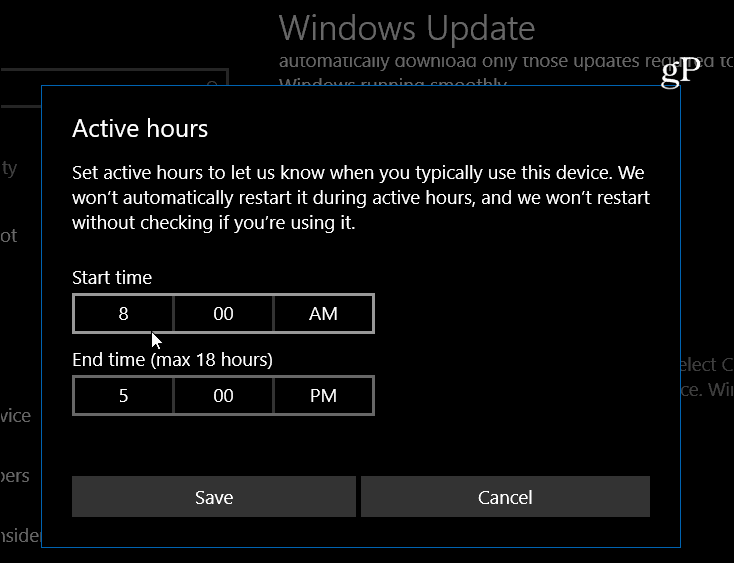 تعيين Windows 10 ساعات نشطة