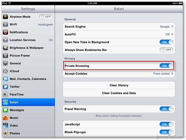 Apple iOS 5: تمكين تصفح Safari الخاص