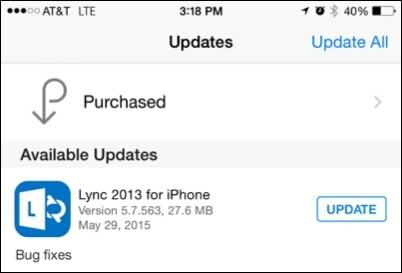 Lync لتحديث iPhone
