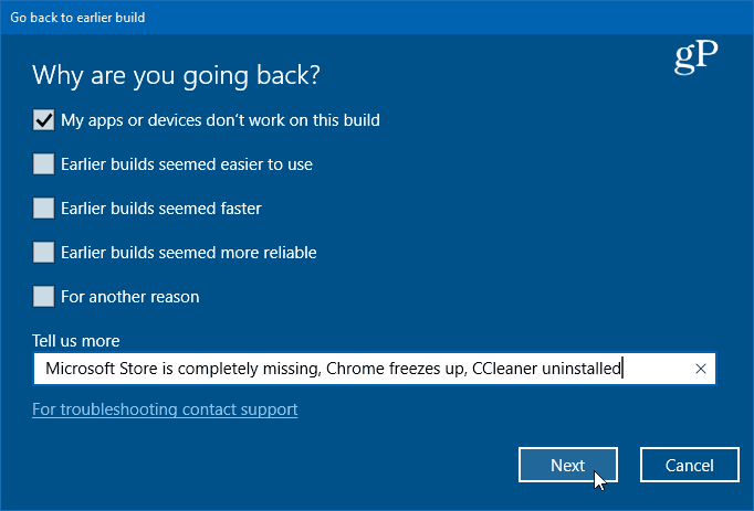 العودة إلى الإصدار السابق من Windows 10