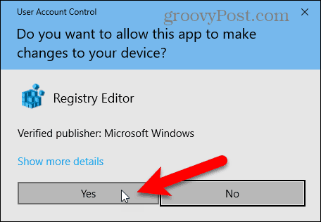 مربع حوار التحكم في حساب المستخدم في Windows 10