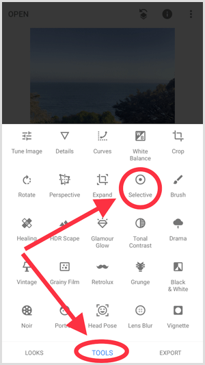 أداة انتقائية snapseed التحرير