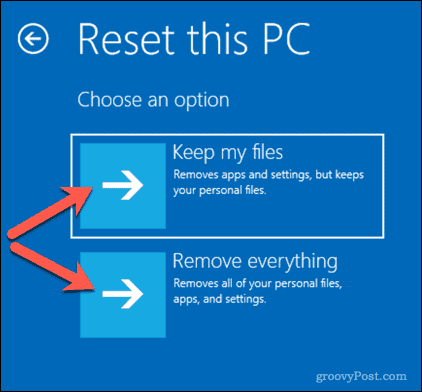 خيارات لإعادة تعيين جهاز كمبيوتر يعمل بنظام Windows 10
